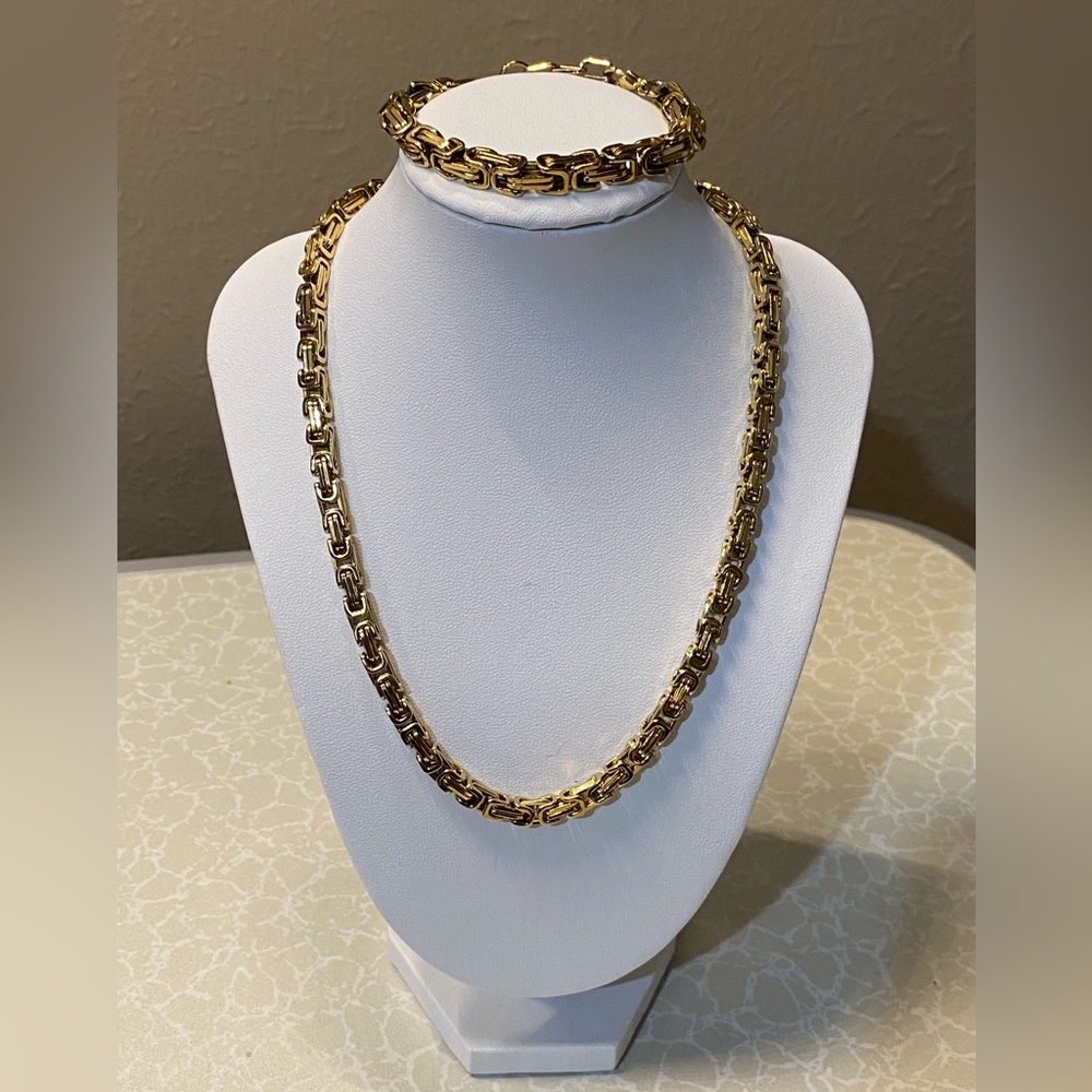 Byzantine 14k YGP Chain Necklace & Bracelet Set